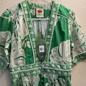FARM Rio Green and Cream Floral Button-Front jumpsuit